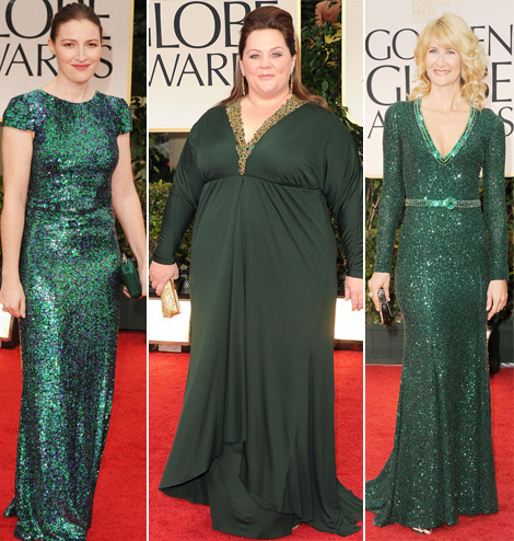 2012 Golden Globes green dresses Kelly Macdonald Melissa McCarthy Laura Dern