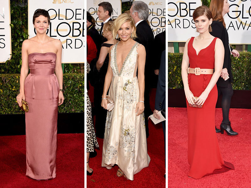 2015 Golden Globes Red Carpet Miu Miu dresses Maggie Gyllenhaal Sienna Miller Kate Mara