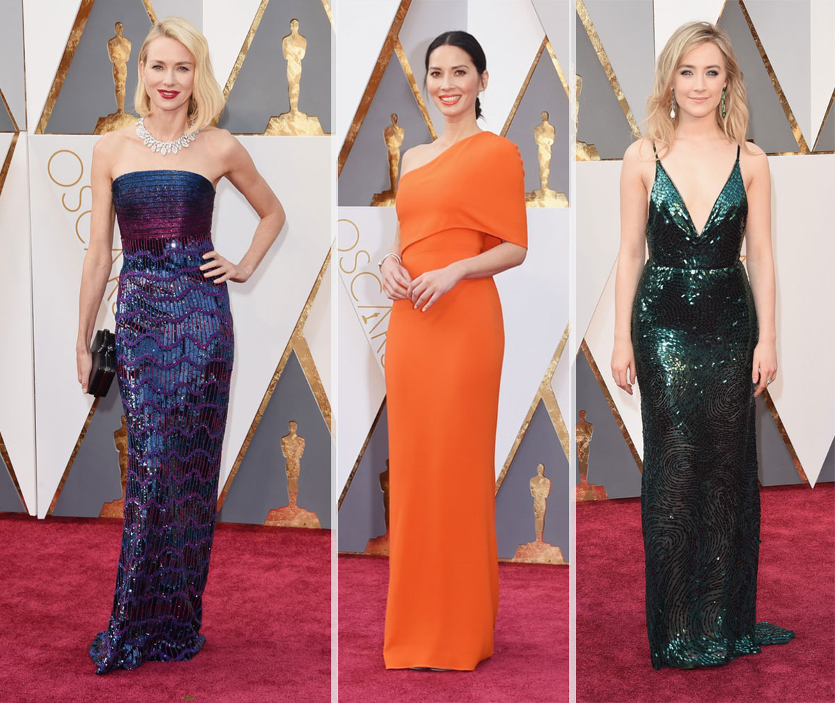 2016 Oscars Red carpet dresses Naomi Watts Olivia Munn Saoirse Ronan