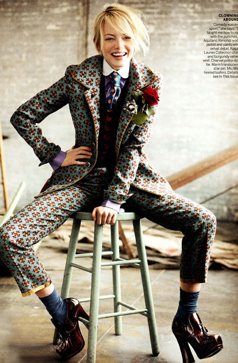 Emma Stone men suit for Vogue