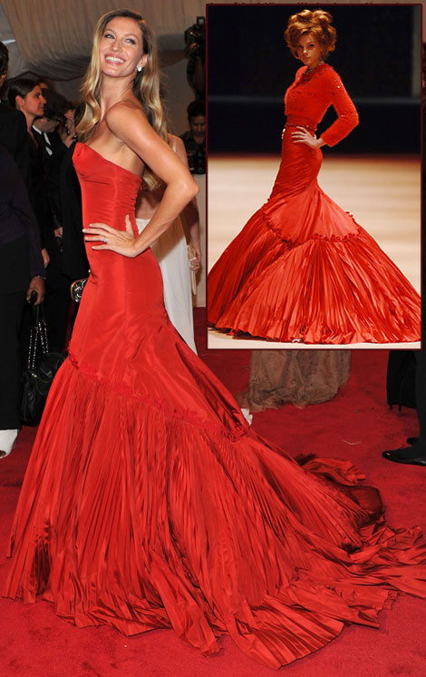 Gisele Bundchen red McQueen dress fw05 Met Gala 2011