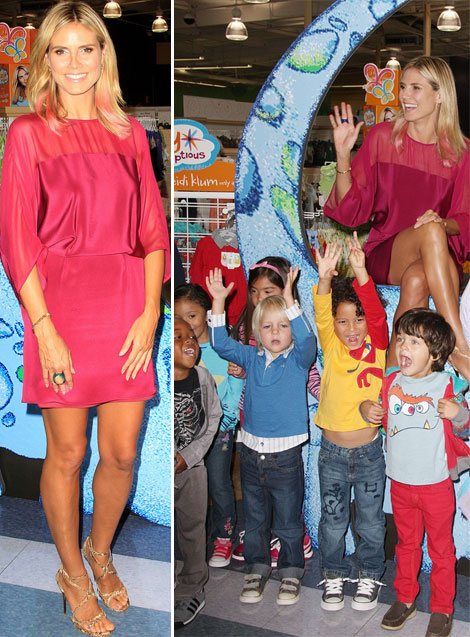 Heidi Klum in pink with pink hair for children collection launch
