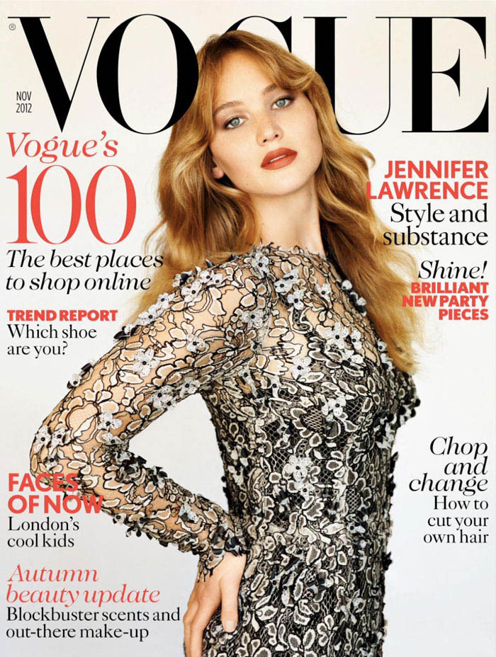 Jennifer Lawrence Vogue UK November 2012 cover by Alasdair McLellan