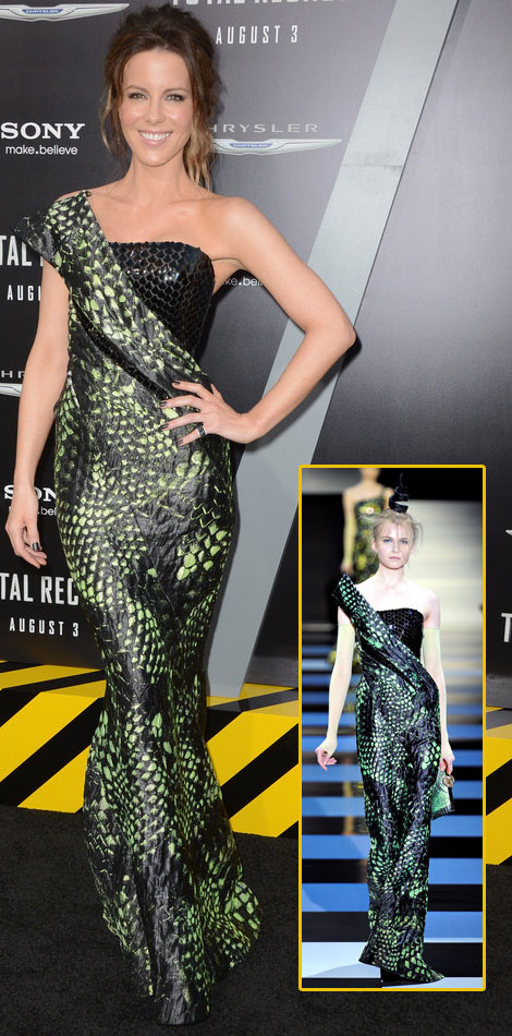 Kate Beckinsale Total Recall sneak y dress Armani Prive