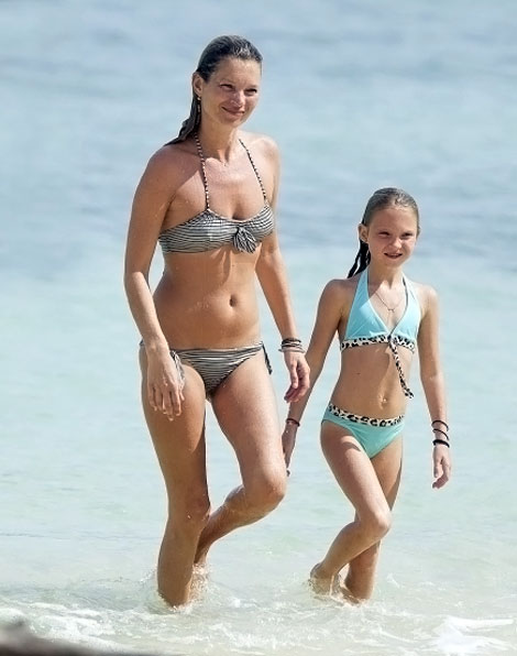 Kate Moss with daughter Lila Grace at the beach