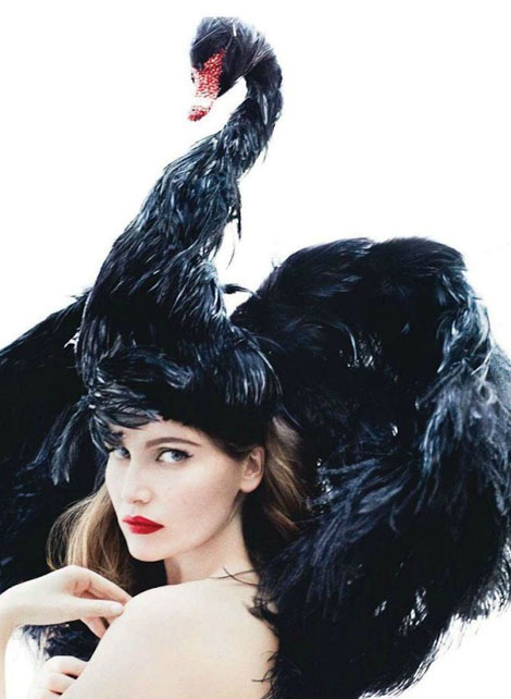 Laetitia Casta swan headpiece Vogue Paris
