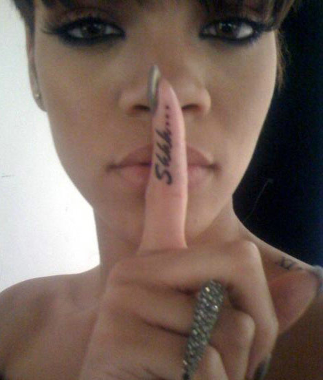 Rihanna finger shhh tattoo