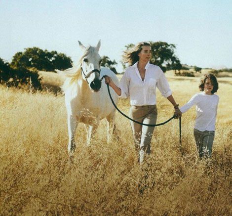 Tatjana Patitz and her son on California ranch