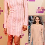 Zoe Saldana soft pink Ferragamo dress MTV VMAs 2012