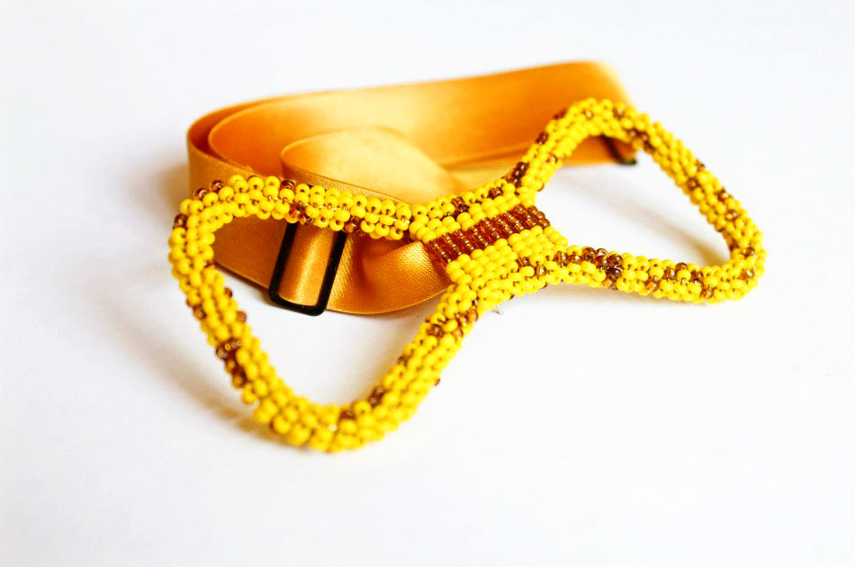 adorable yellow beaded bow tie by Innocent Creationz