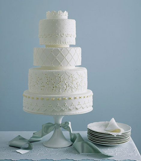 all white lace wedding cake