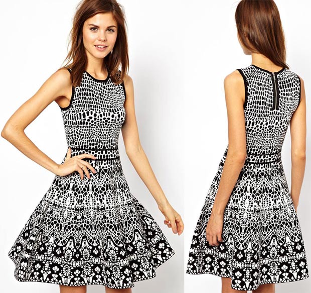 black and white graphic knit dress