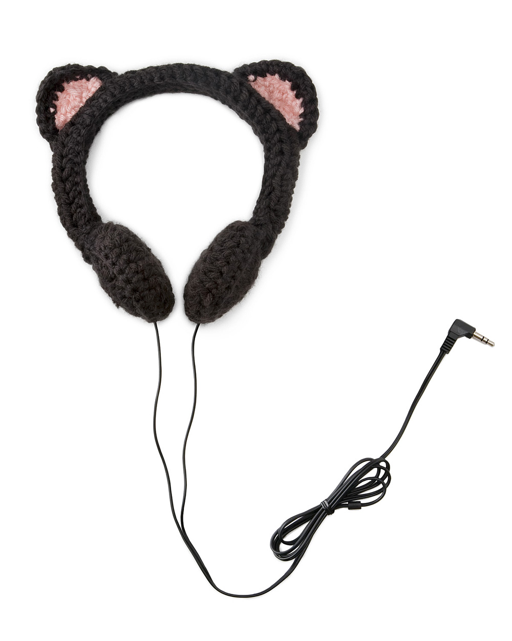 Black cat crocheted headphones