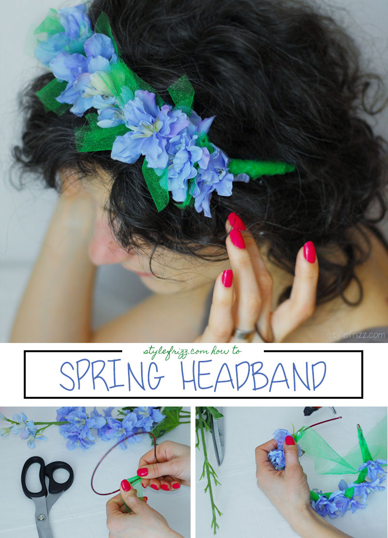 blue flowers spring headband DIY