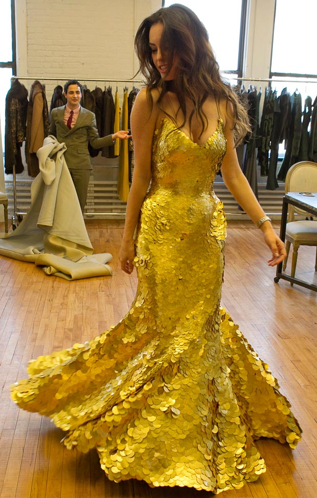 Carolina Correa wearing the gold dress by Zac Posen