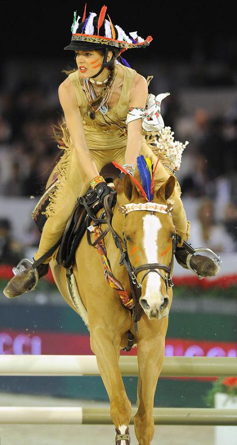 Charlotte Casiraghi Native American costume Gucci equitation contest