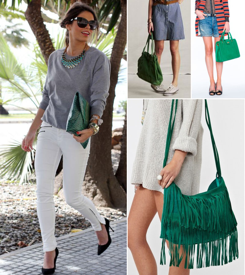 chic ways to wear green bags