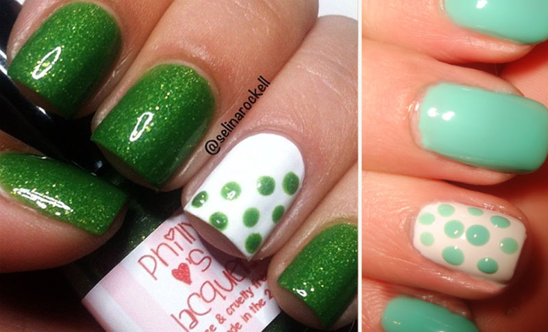 cute spring nails green dotted accent