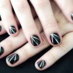 Demi Lovato nails black silver stripes
