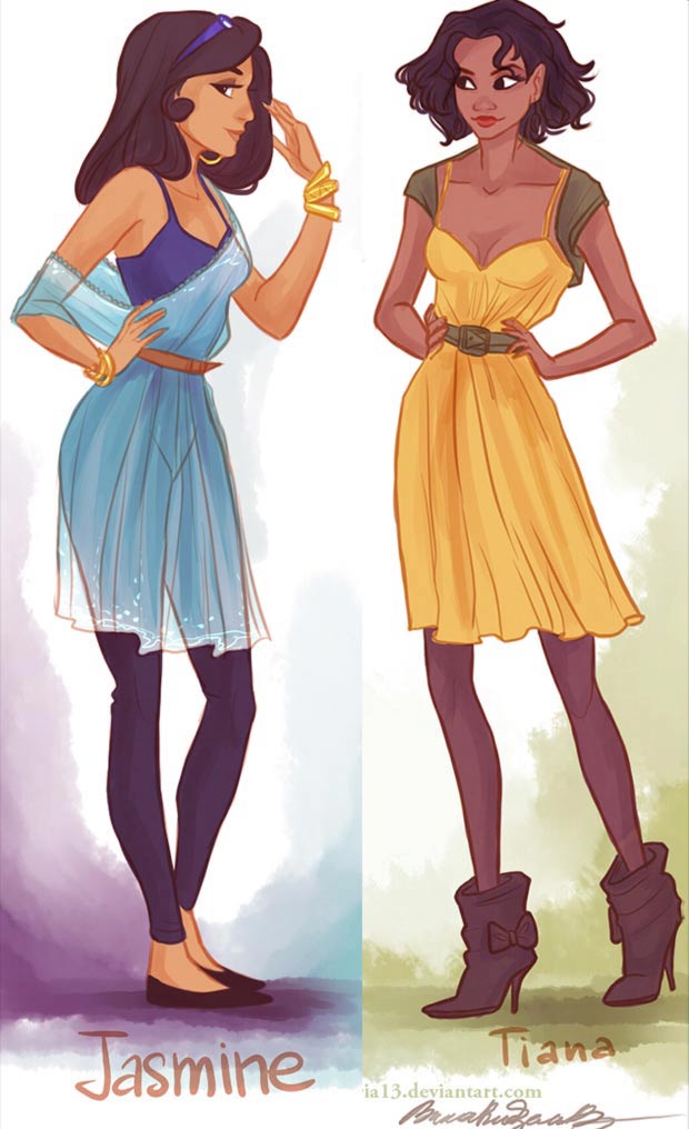 Disney Princesses in casual clothes Jasmine Tiana  Viria13