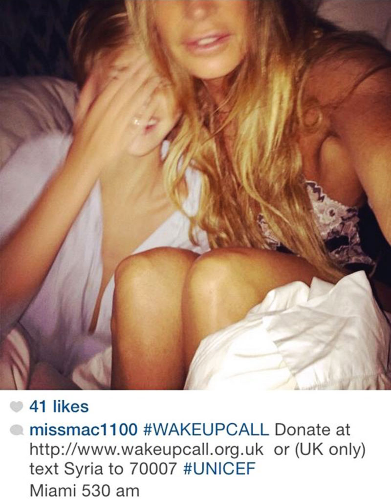 Elle Macpherson without makeup in bed wakeupcall