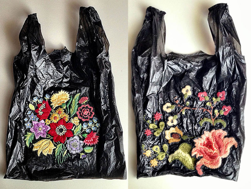 embroidered plastic bags Nicoletta de la Brown