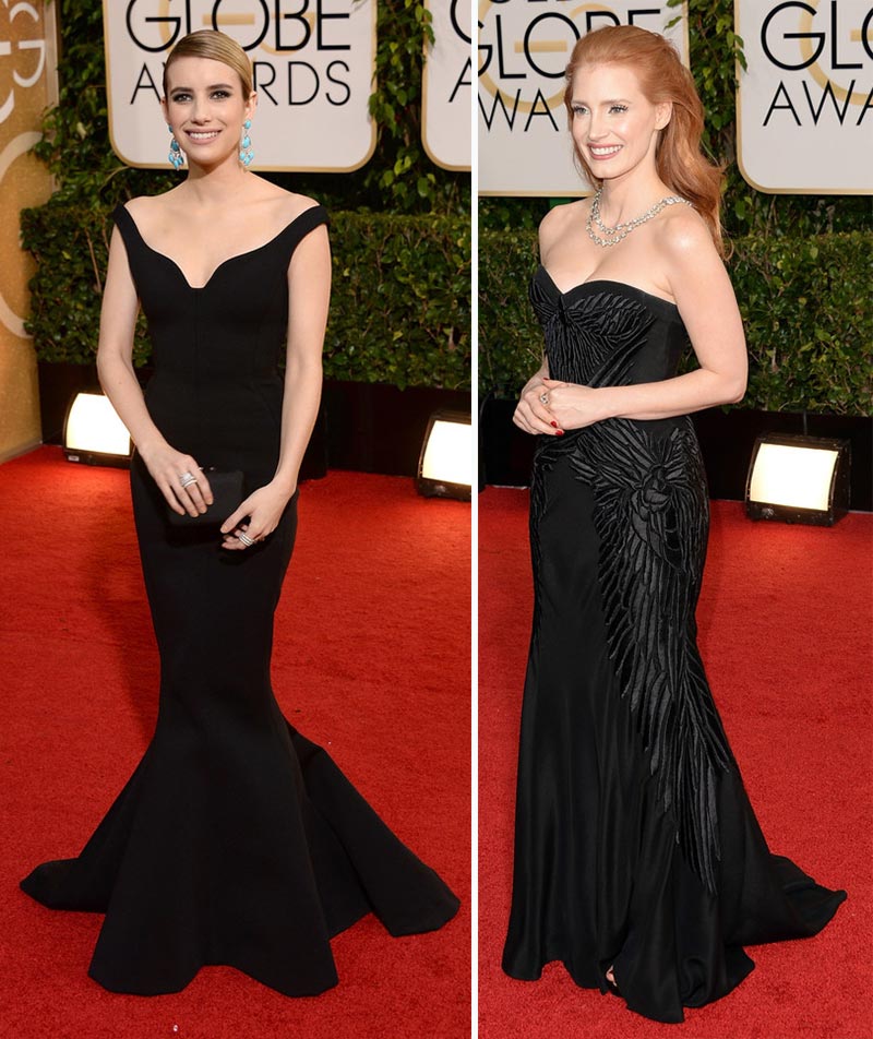 Emma Roberts Jessica Chastain black dresses 2014 Golden Globes