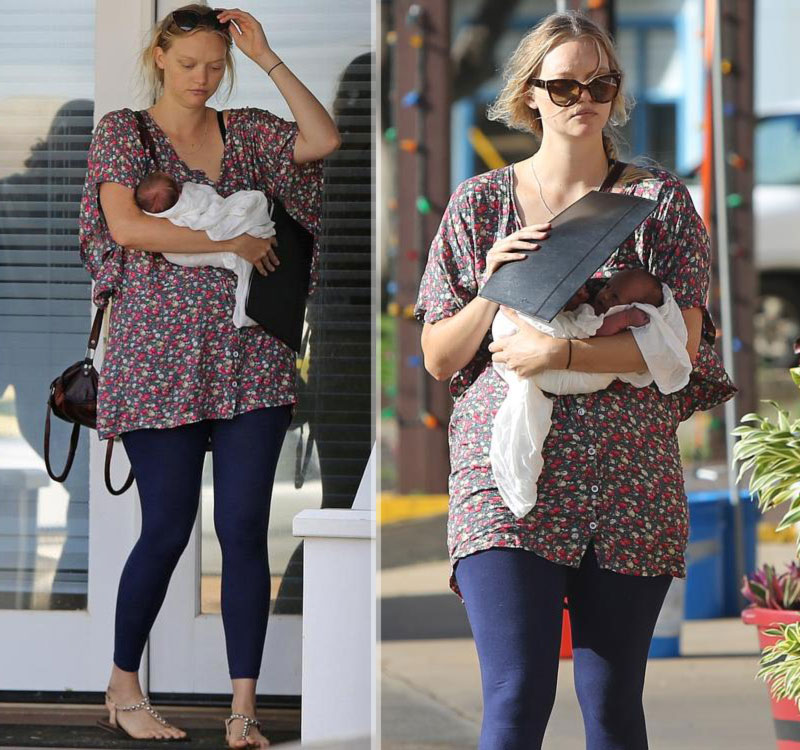 Gemma Ward exits hospital with her newborn baby girl