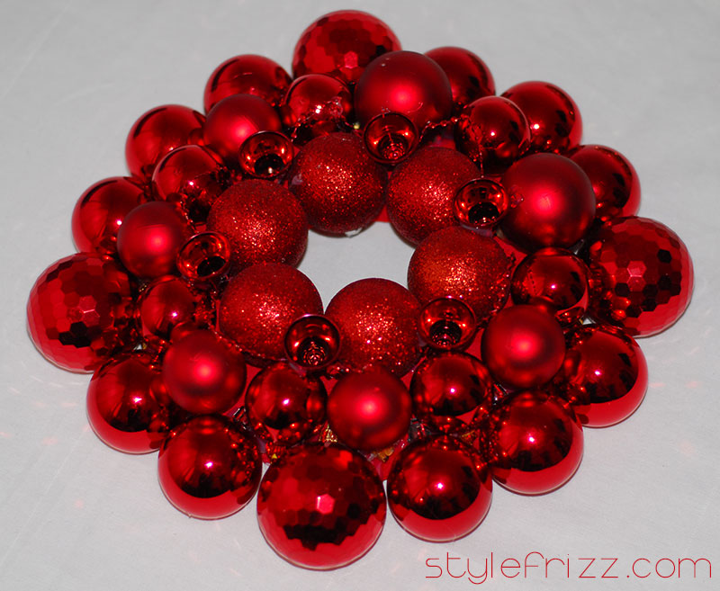 Home made Christmas wreath red baubles Stylefrizz