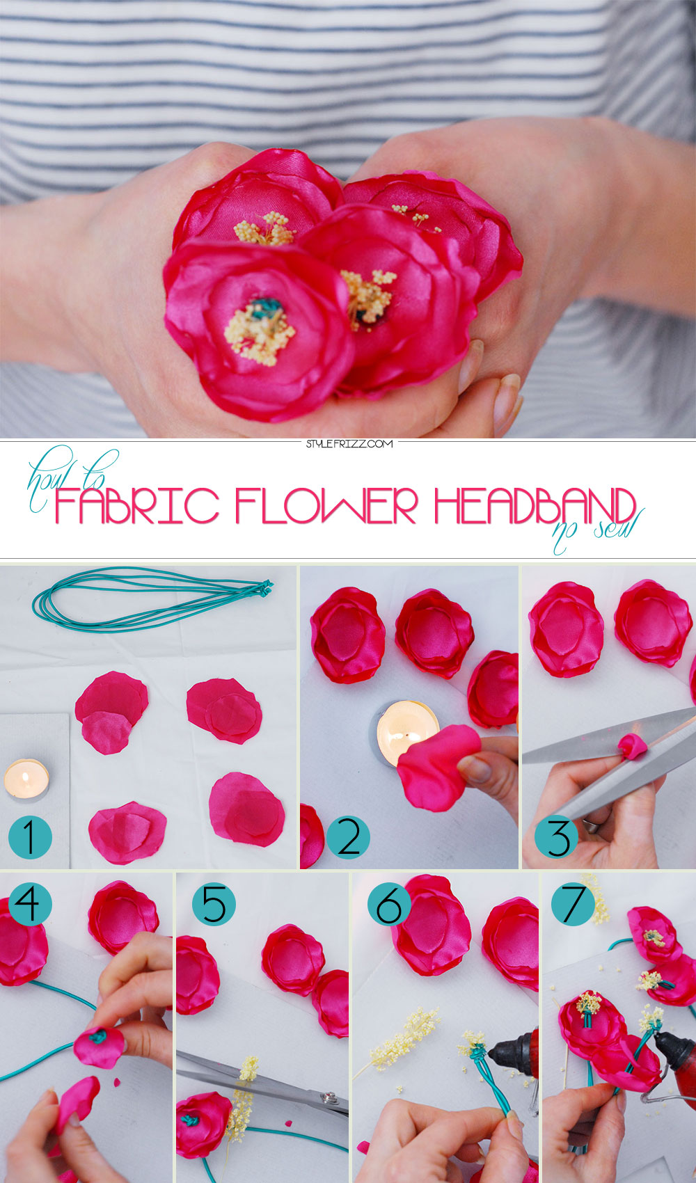 how to fabric flower headband no sew tutorial