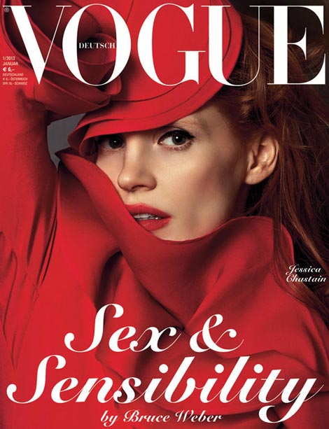 Jessica Chastain s red Vogue Germany January 2013 cover