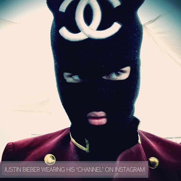 Justin Bieber hides face Chanel balaclava