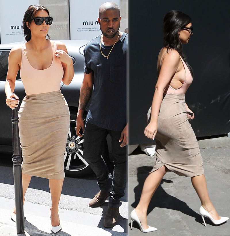 Kanye Kim Kardashian neutral outfit Paris