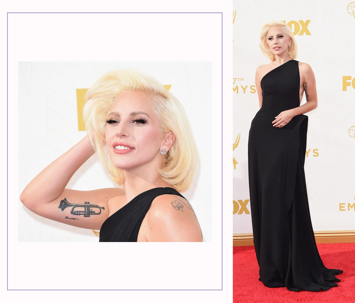 Lady Gaga 2015 Emmy Awards Red Carpet hairdo