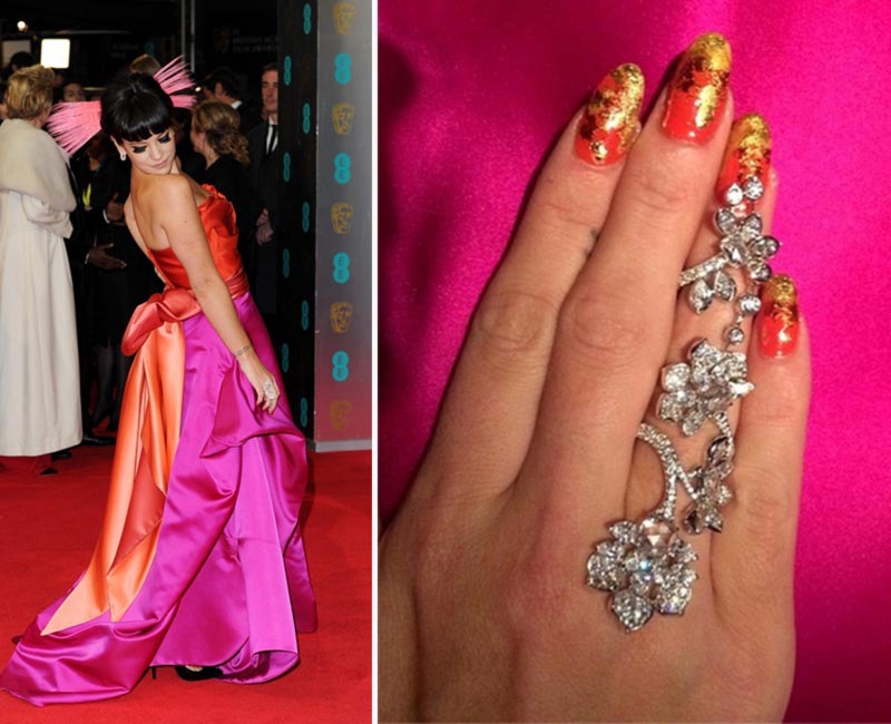 Lily Allen 2014 Bafta Awards Vivienne Westwood dress nails