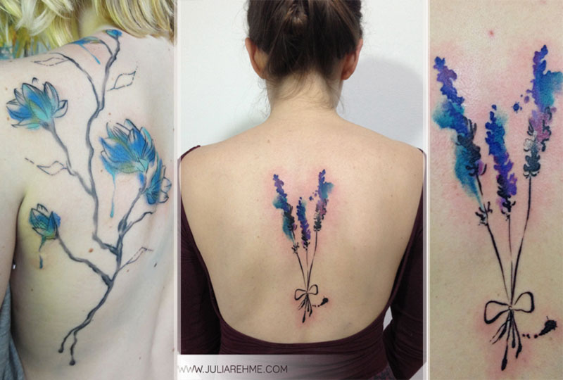 lovely flowers watercolor tattoos Julia Rehme