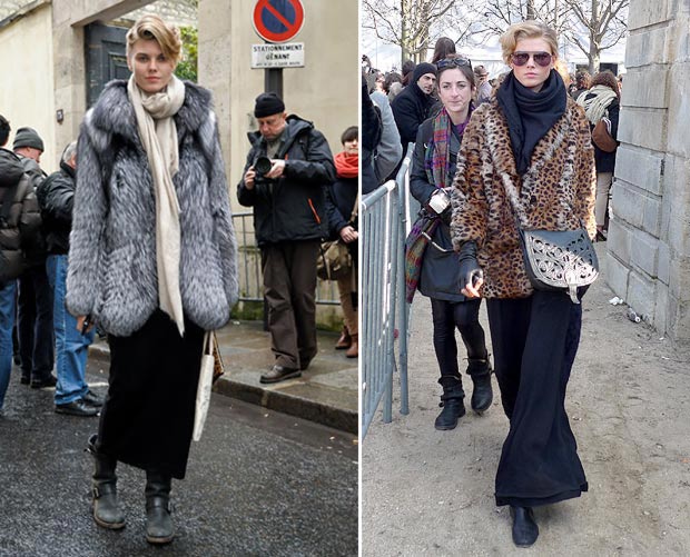 Maryna Linchuk street style fur coats