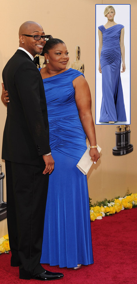 Mo Nique Tadashi Shoji blue dress 2010 Oscars