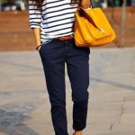perfect casual outfit navy stripes and yellow