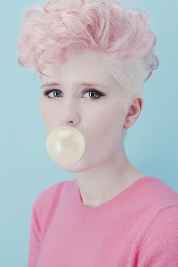 Girl with short pink hair