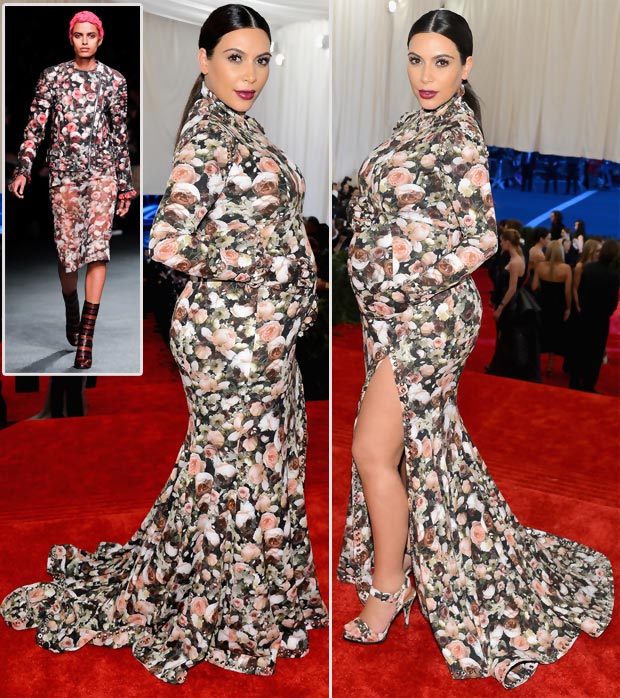 pregnant Kim Kardashian Givenchy roses dress Met Gala 2013