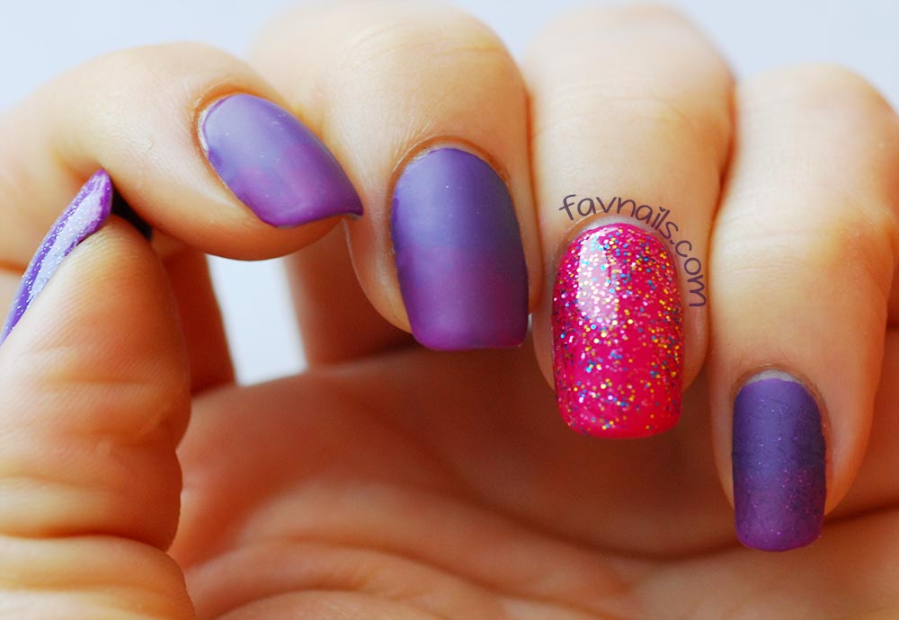purple gradient matte nails pink glitter accent