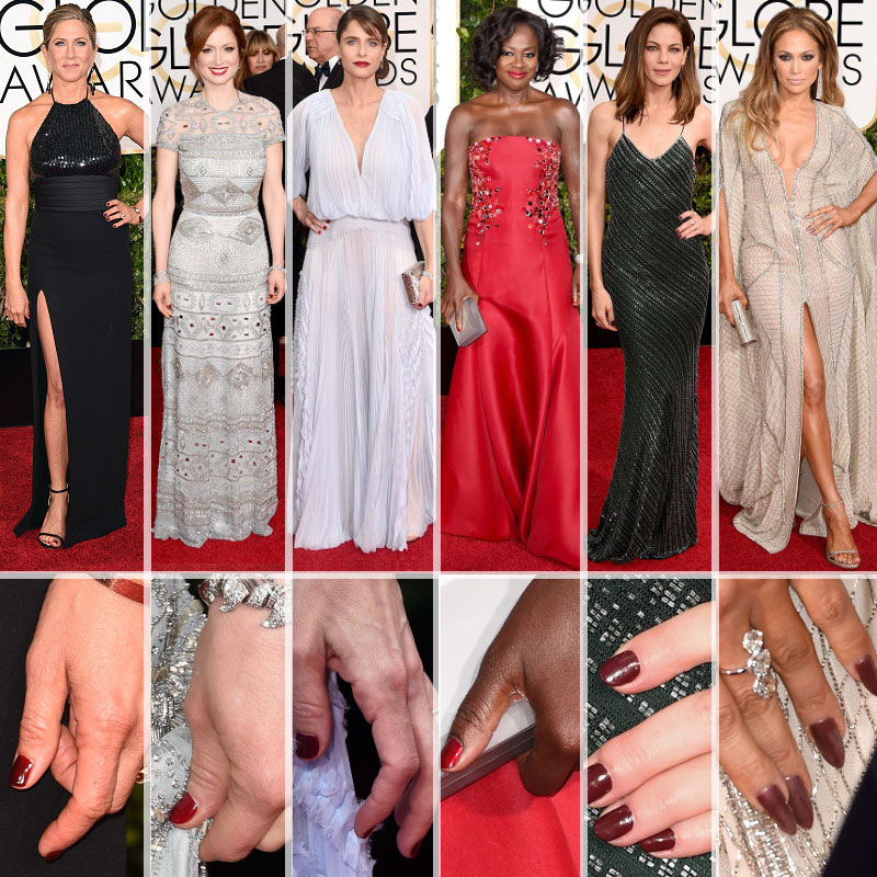 Red Carpet red nails Golden Globes Jennifer Aniston Viola Davis Michelle Monaghan JLo