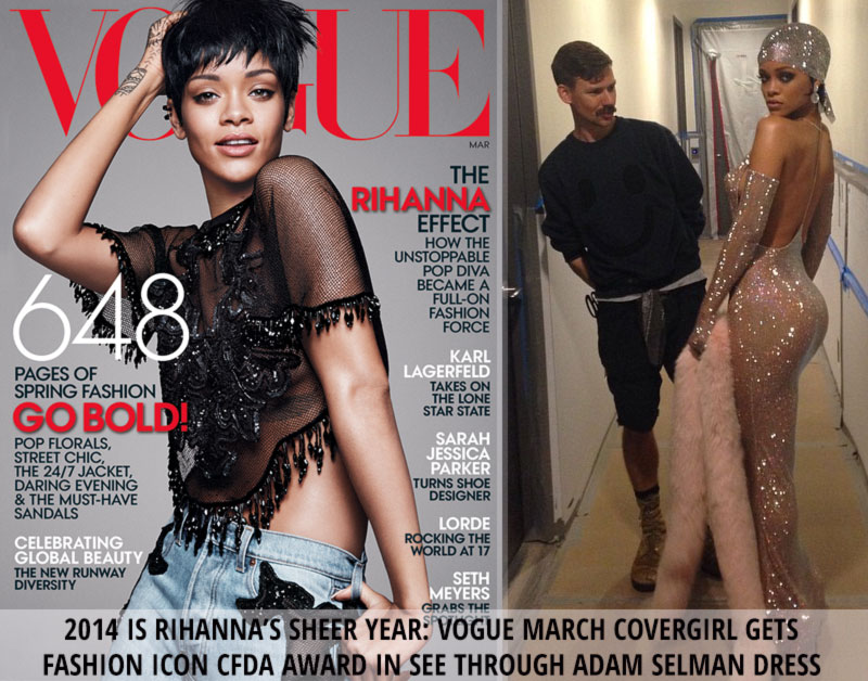 Rihanna see through Vogue cover outfit CFDA outfit