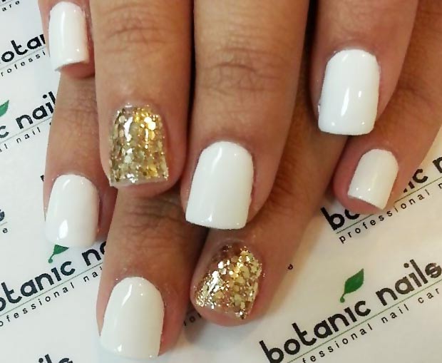 simple winter nails white gold glitter