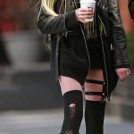 Taylor Momsen out for coffee strange boots