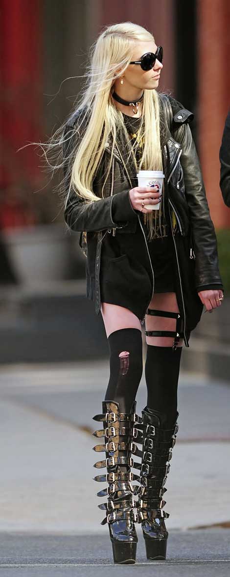 Taylor Momsen out for coffee strange boots