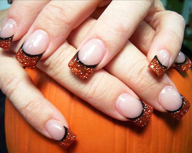 Thanksgiving French glitter nails