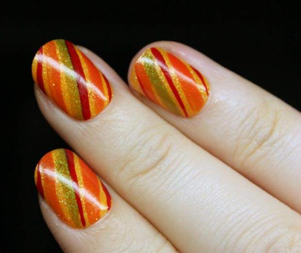 Thanksgiving nails diagonal stripes fall colors