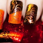 Thanksgiving nails orange brown holo stamped
